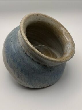 Source Unknown Glazed Ceramic Vase in Blue and Cream